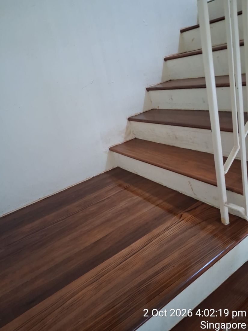 Stained timber staircase at the winder turn