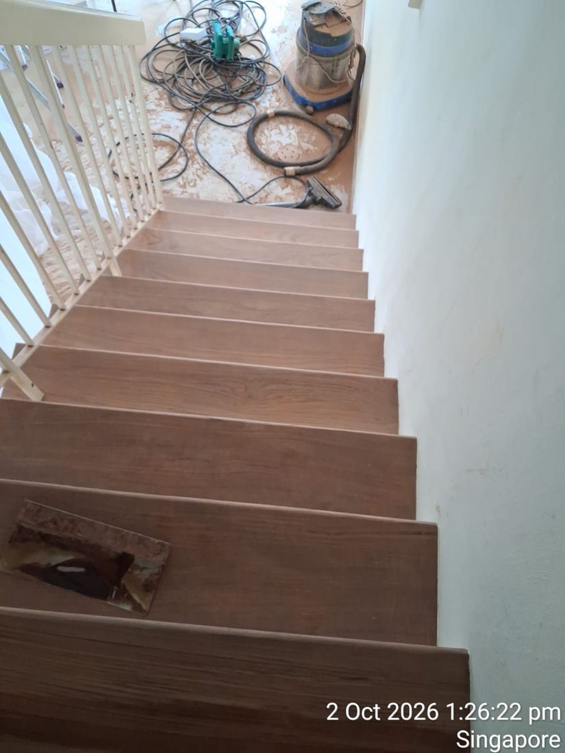 Stair treads sanded before staining