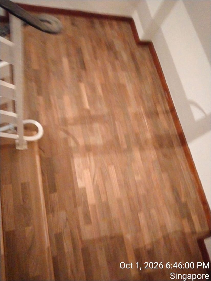 Timber stair landing after sanding