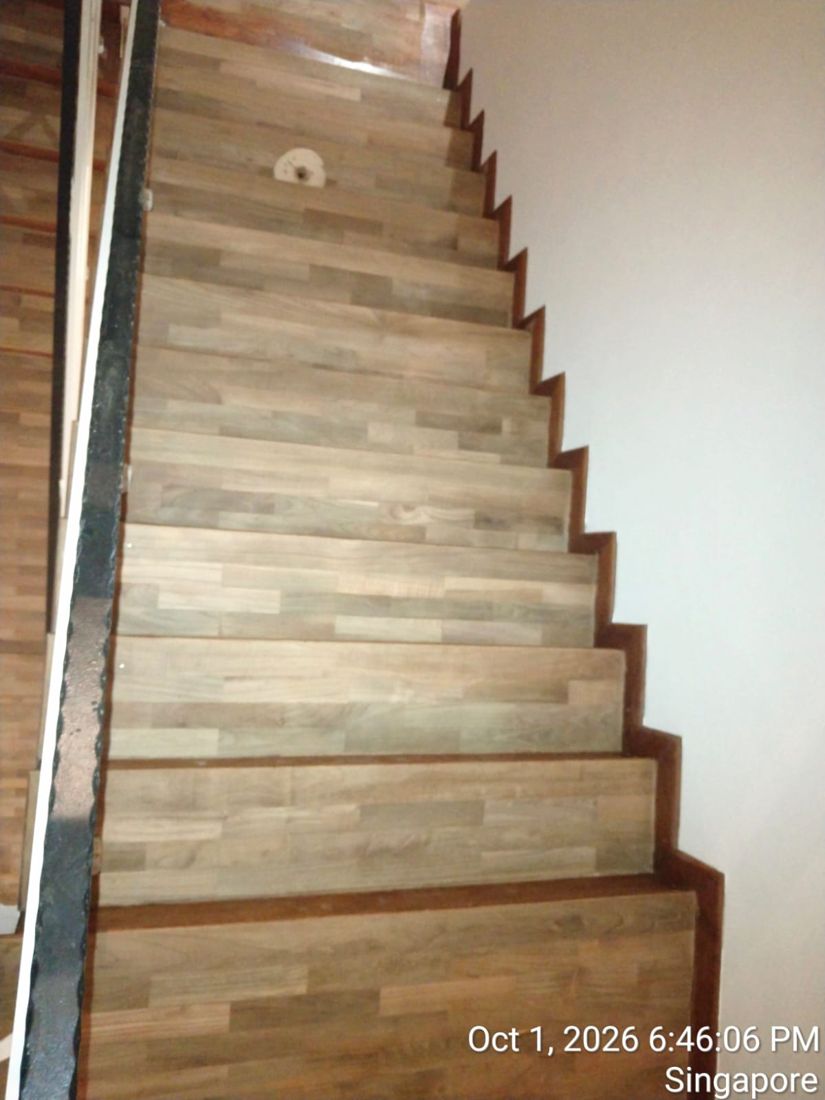 Parquet staircase treads sanded back to bare timber